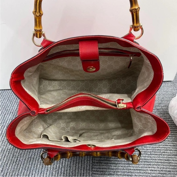 Gucci Red Tote with Bamboo Handles - Picture 2 of 8